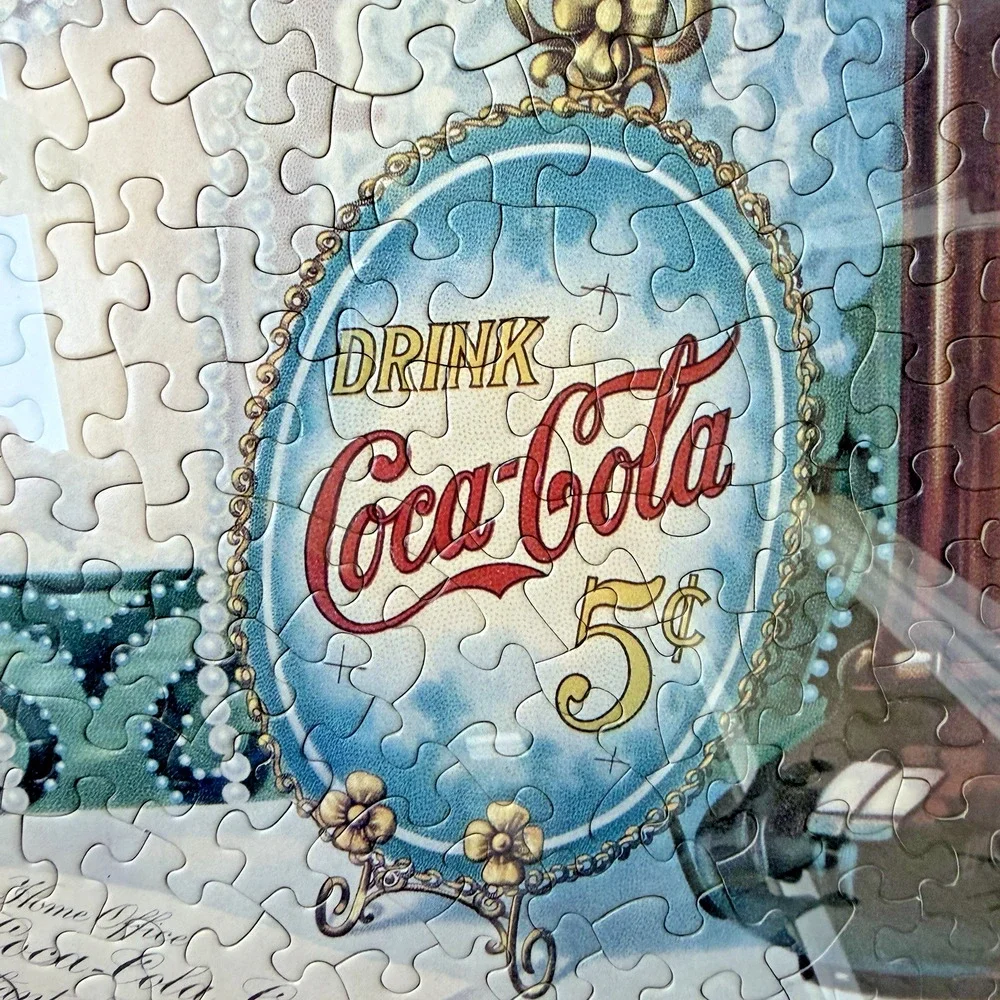 Vintage 1980s Coca-Cola Fountain Girl Jigsaw Puzzle Large Framed Portrait